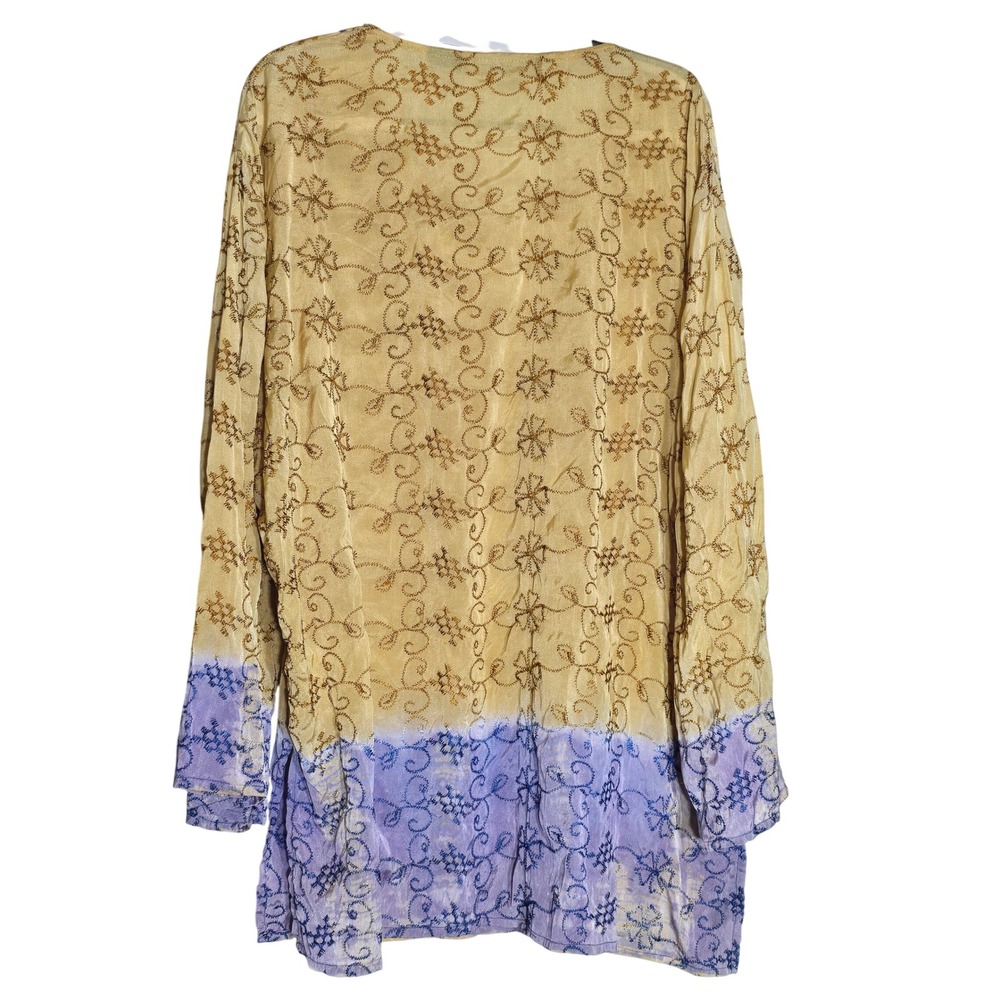 Speed Limit NYC Womens 3X Silk Tunic Top Yellow Purple Embroidered Sequin Boho - Picture 2 of 12